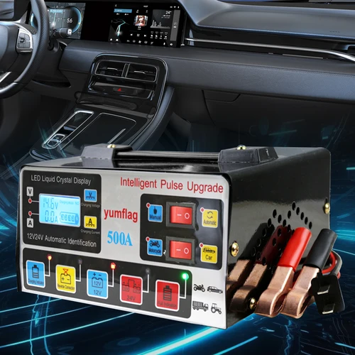 Imagen 2 del producto Cargador rápido de batería de 500A, cargador inteligente para motocicletas eléctricas de 12V/24V, para baterías de GEL EFB de plomo-ácido AGM