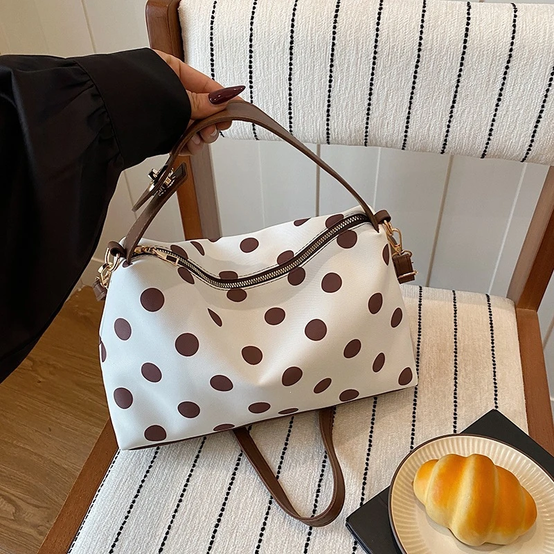Koreanische Umhängetasche mit Polka Dots, leichte Damen-Umhängetasche, vielseitige, lässige Colorblock-Handtasche für den Arbeitsweg, Reißverschluss – Detail 26