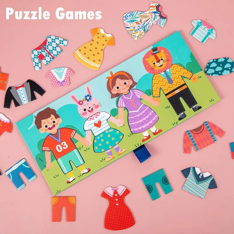 Wooden Kids Clothes Drying Dress-Up Puzzle Jigsaw Montessori Games  Toys Thinking Games Educational Matching Sorting Toys Gifts