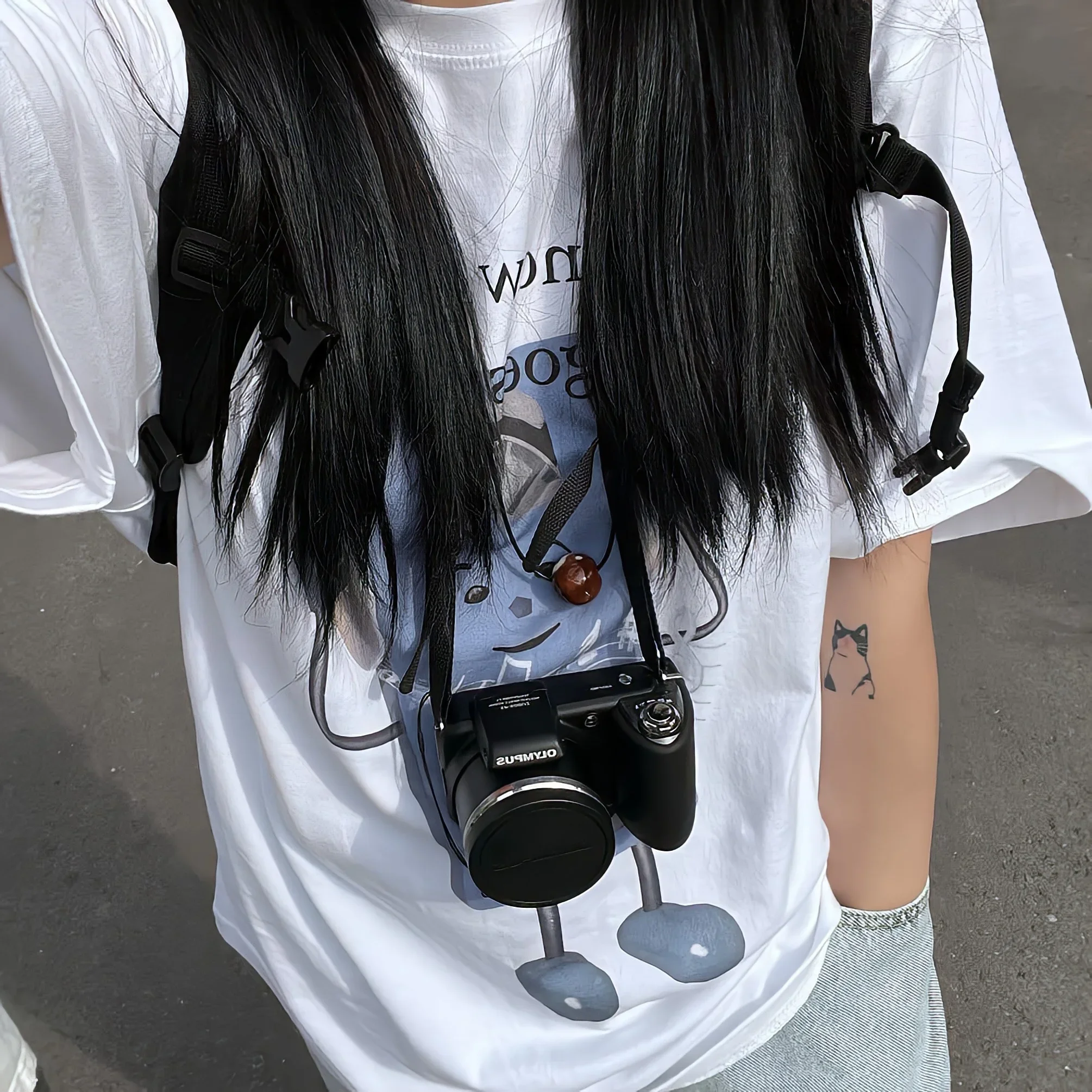 Fashion Vintage Player Letter Digital Printed Lady O-Neck Short Sleeve Women\'s T Shirt Black White Short Sleeve Polyester