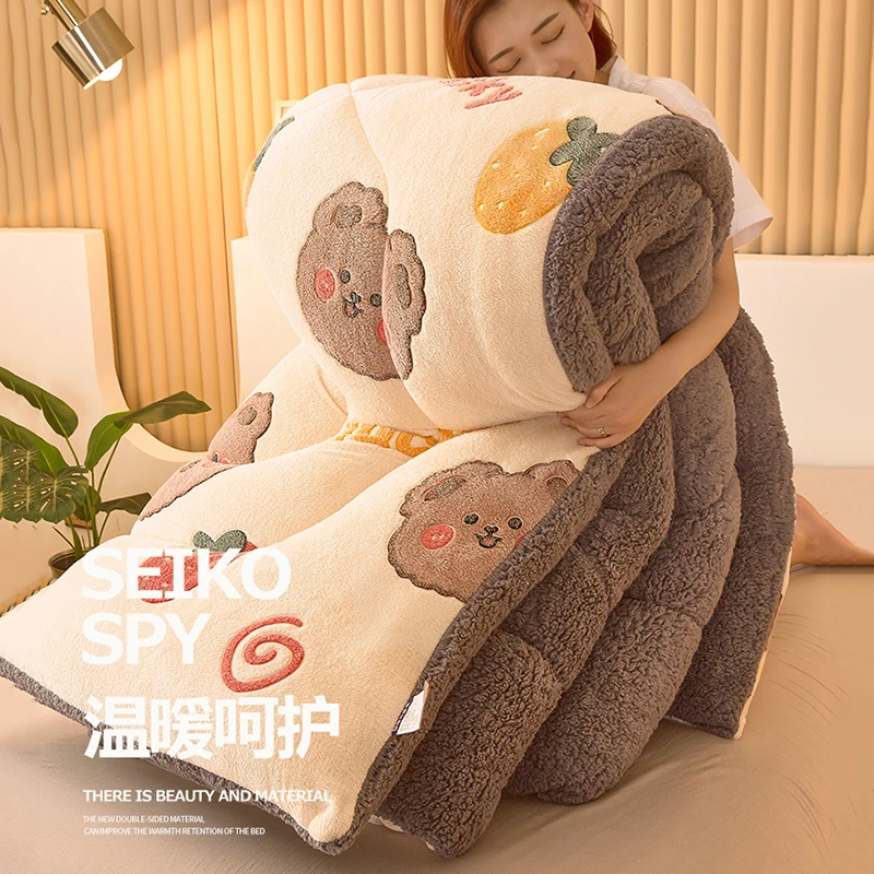 Lamb velvet quilt winter comforter thicken 5kg winter warm double-sided velvet core dormitory single double spring autumn quilt