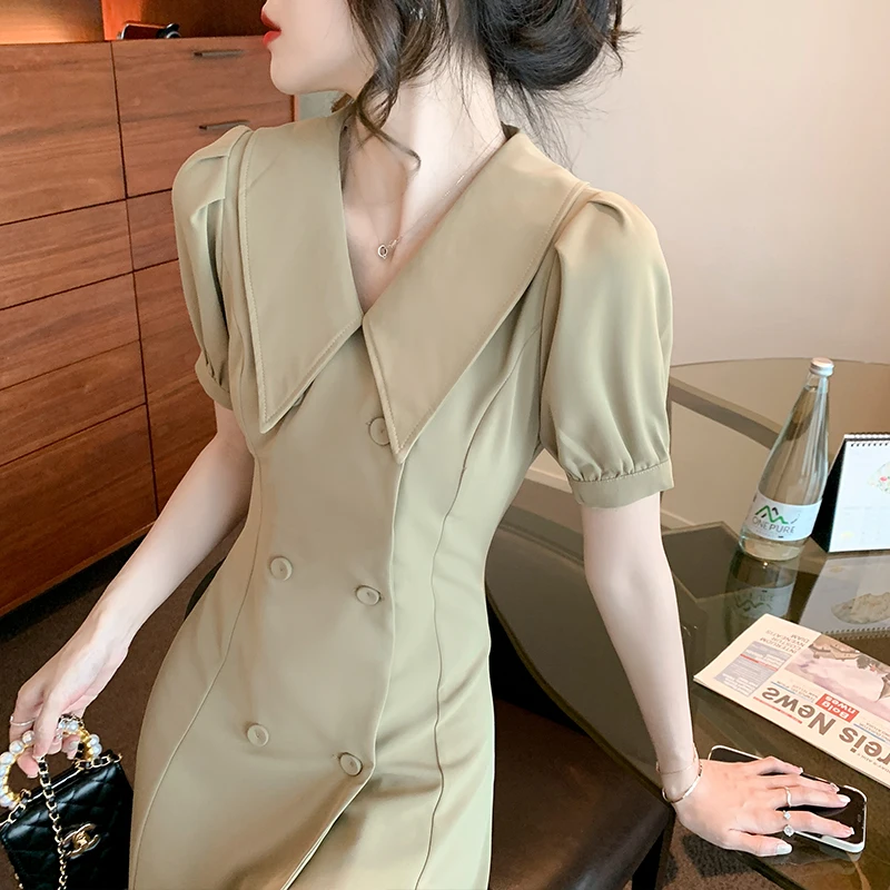 dresses summer 2022 ladies Professional Dress Commuter Lapel Double Breasted Suit Dress Short Waist elegant Korean clothing