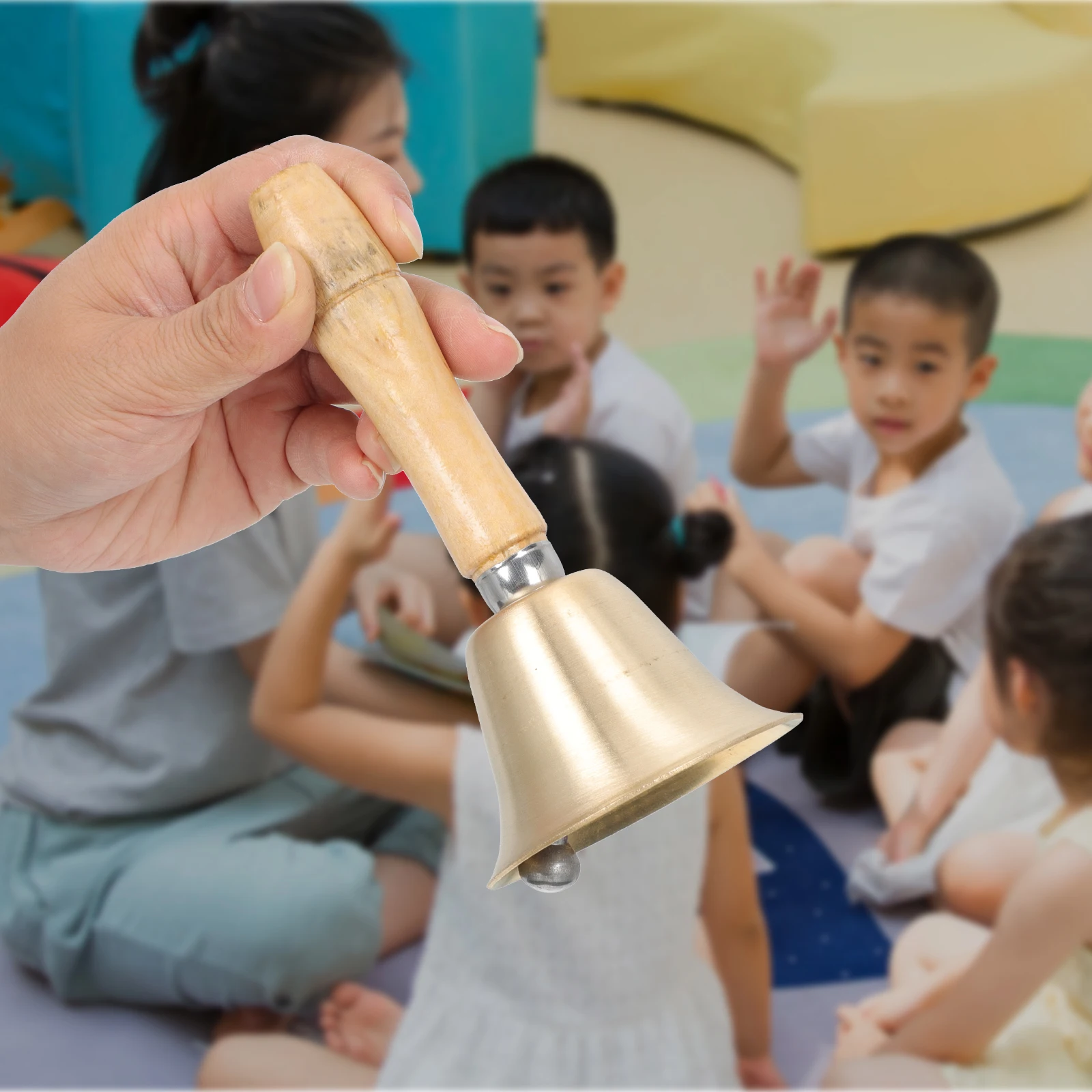 

Small Copper Call Bell with Wooden Handle Handheld School Bell for Restaurant Cafe Office Use Melodious Sound Desktop Decoration