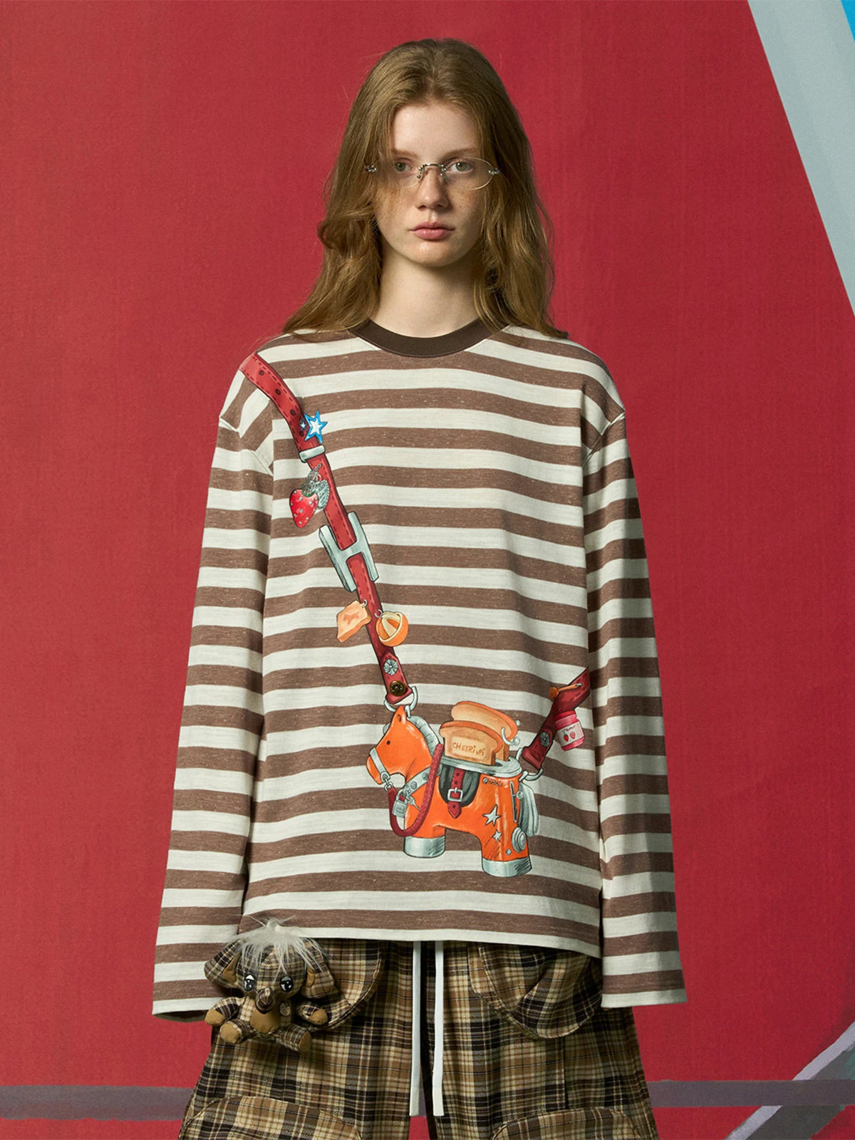 

Футболка с длинным рукавом, в полоску, повседневная, женская, свободного кроя, из смесового хлопка и полиэстера, с круглым вырезом, стандартной длины