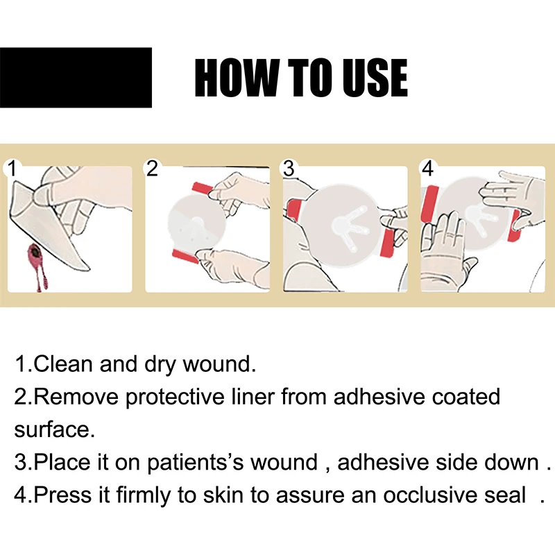 Autocollant de traumatisme d'urgence, sceau de poitrine médical, patch de premiers soins ventilé, outil de survie de sécurité en plein air, plaie, 6 pièces