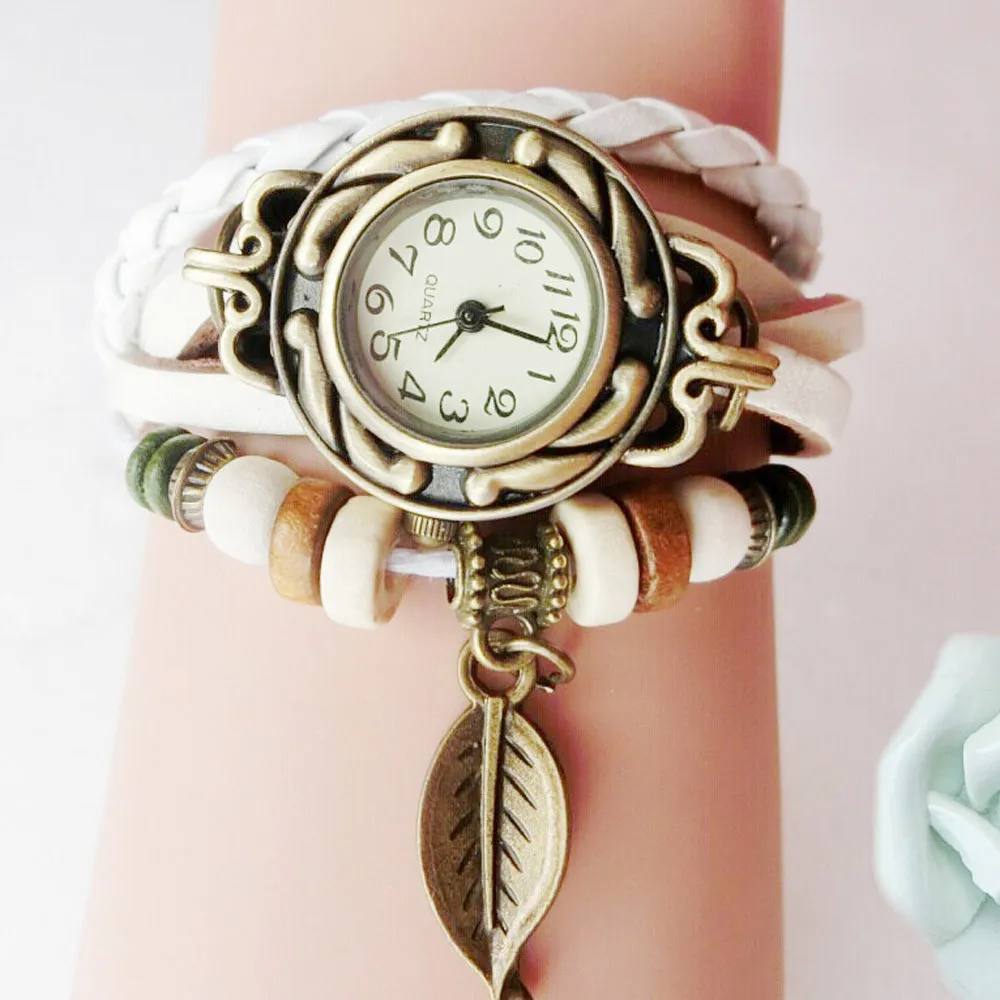 watch for women Women Retro LeatherWinding Bracelet Leaf Pendant Watch  Dial Design Leather Strap accessories for women