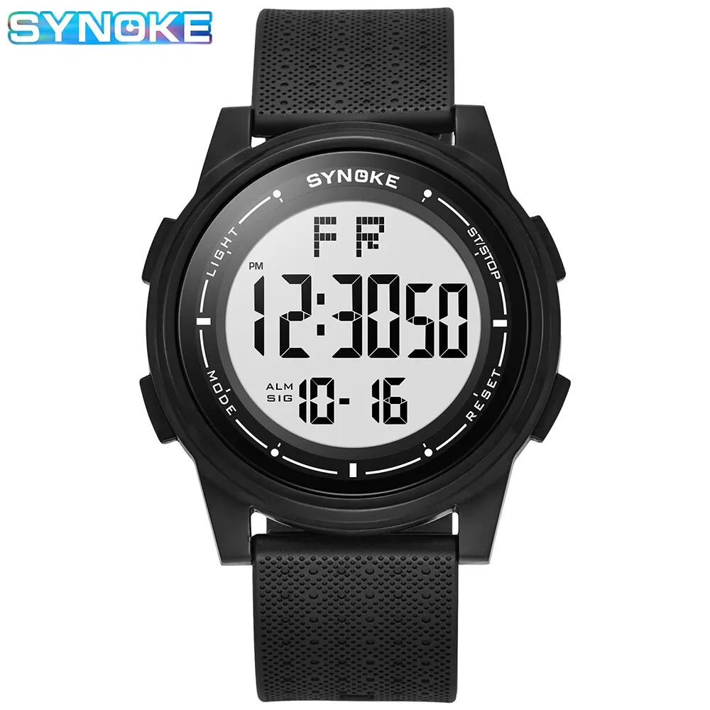 SYNOKE Men Outdoor Sports Multifunctional Waterproof Thin Design Large Screen Display Luminous LED Digital For Men Fashion