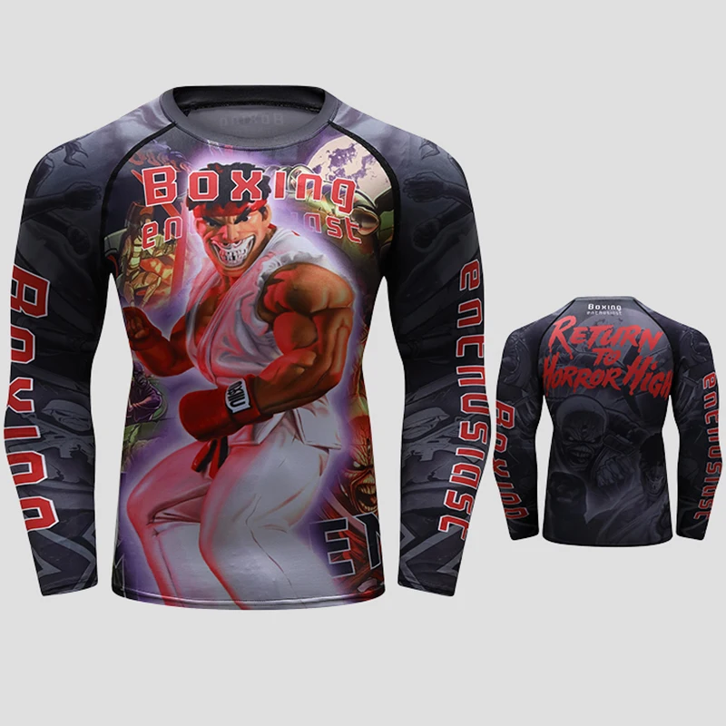 Men Rashguard MMA T-shirt 3D Printed Bjj Boxing Sport Tops Long Sleeve Rash Guard Jiu jitsu Shirts Kickboxing Fitness Jerseys