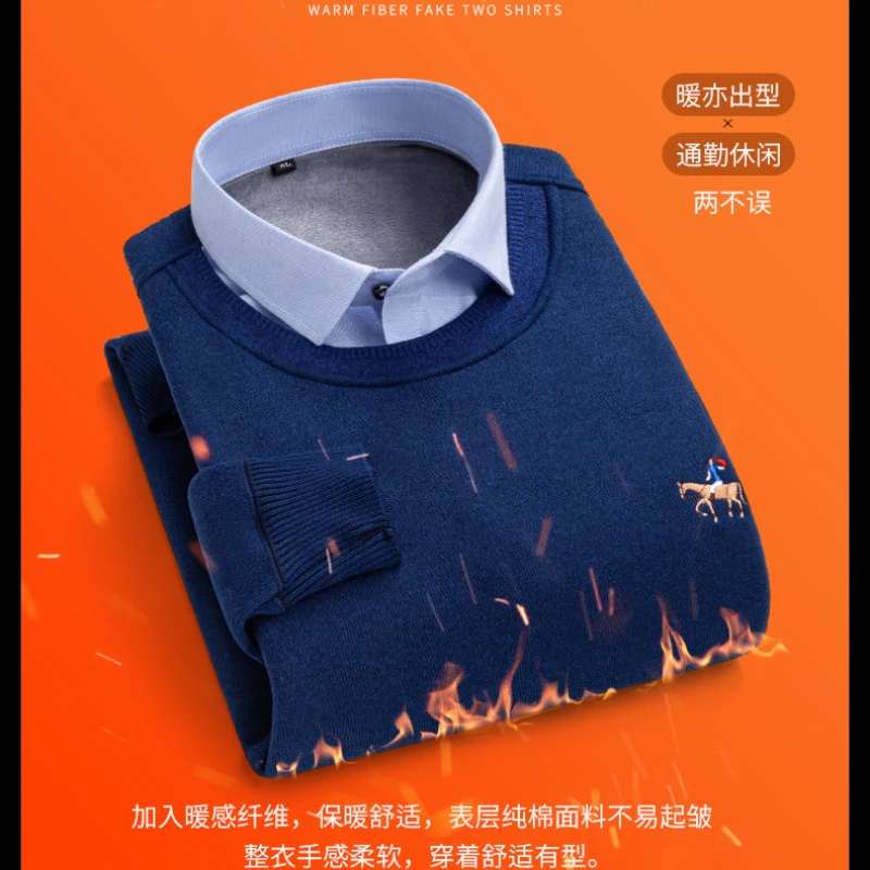 

Autumn andwinter round neck thickened warm long-sleeved men's shirt mensclothing cotton casual shirtsmen streetwear korea style