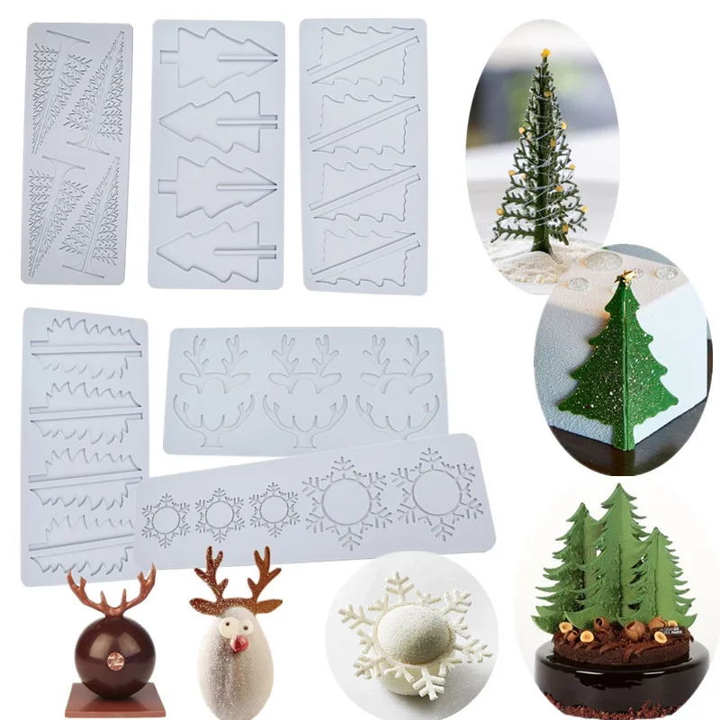 New ChristmasTree / Snowflake / Deer Antler Lace Mat Cake Silicone Mold DIY Chocolate Thin Crisp Cake Decoration Baking Mold