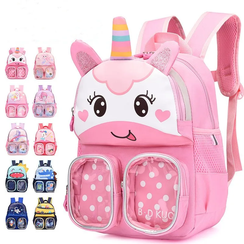 Cartoon Dinosaur Unicorn Boy Girl Double Shoulder Backpack Children's Preschool School Bag Adjustable Shoulder Strap