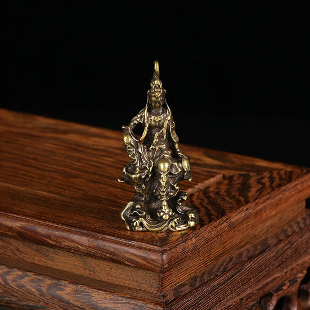 Antique Ware Solid Pocket Free Avalokitesvara Decoration Small Copper Carving Carrying Inch Bronze Buddha Statue Pendant