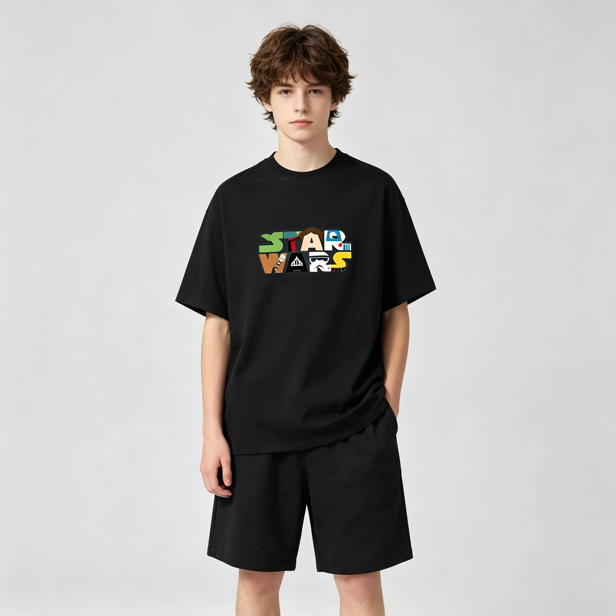 

Star Wars Cute Collaboration Loose Top Cotton Tee Men Women Tee Adults Children Boy Gril Top Kids Parent Child Cotton T shirt