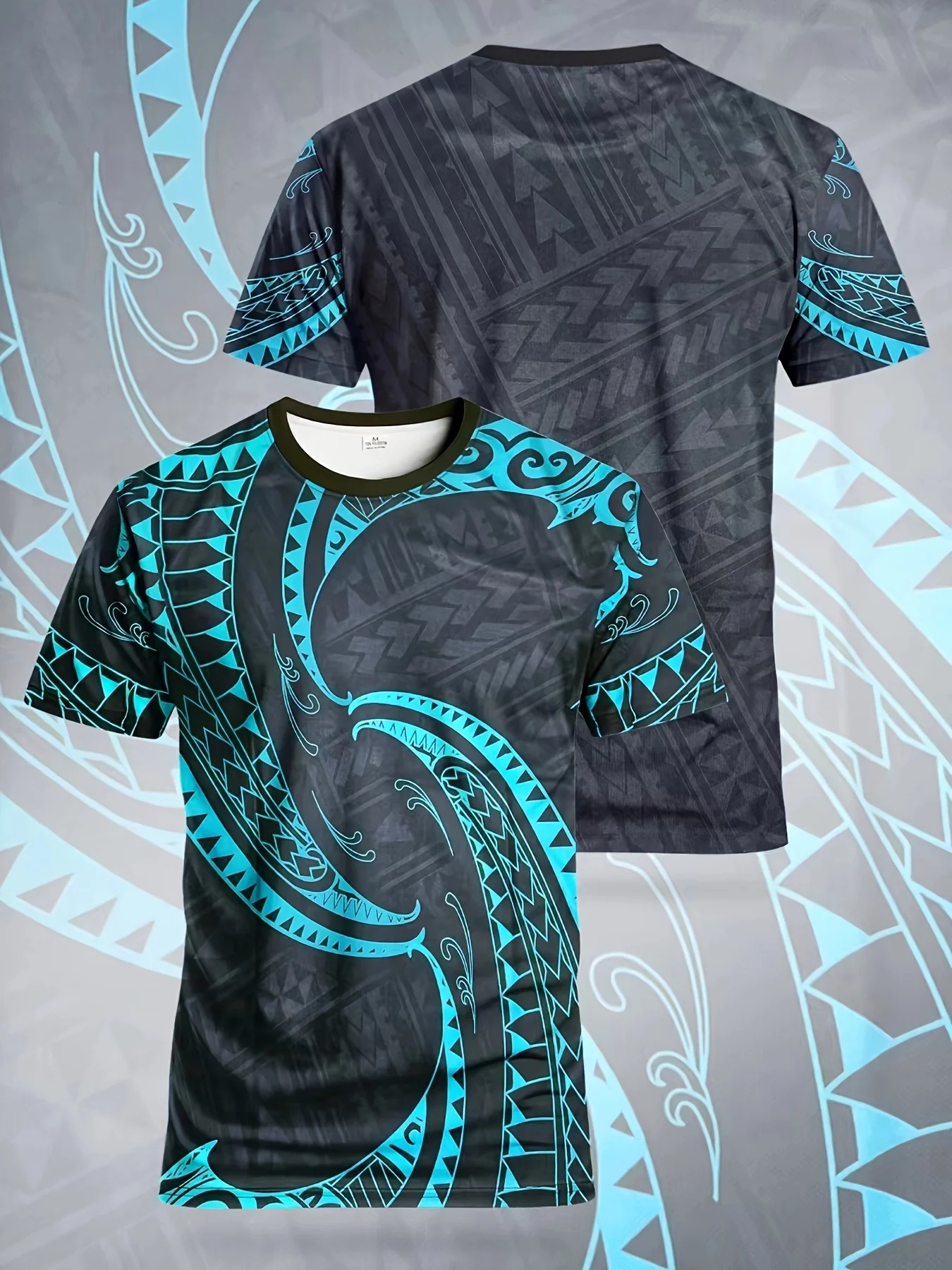 Men's Youth Soccer Casual Sports Shirt  Geometric Pattern Crew Neck Slight Stretch for Match Training and Everyday Wear