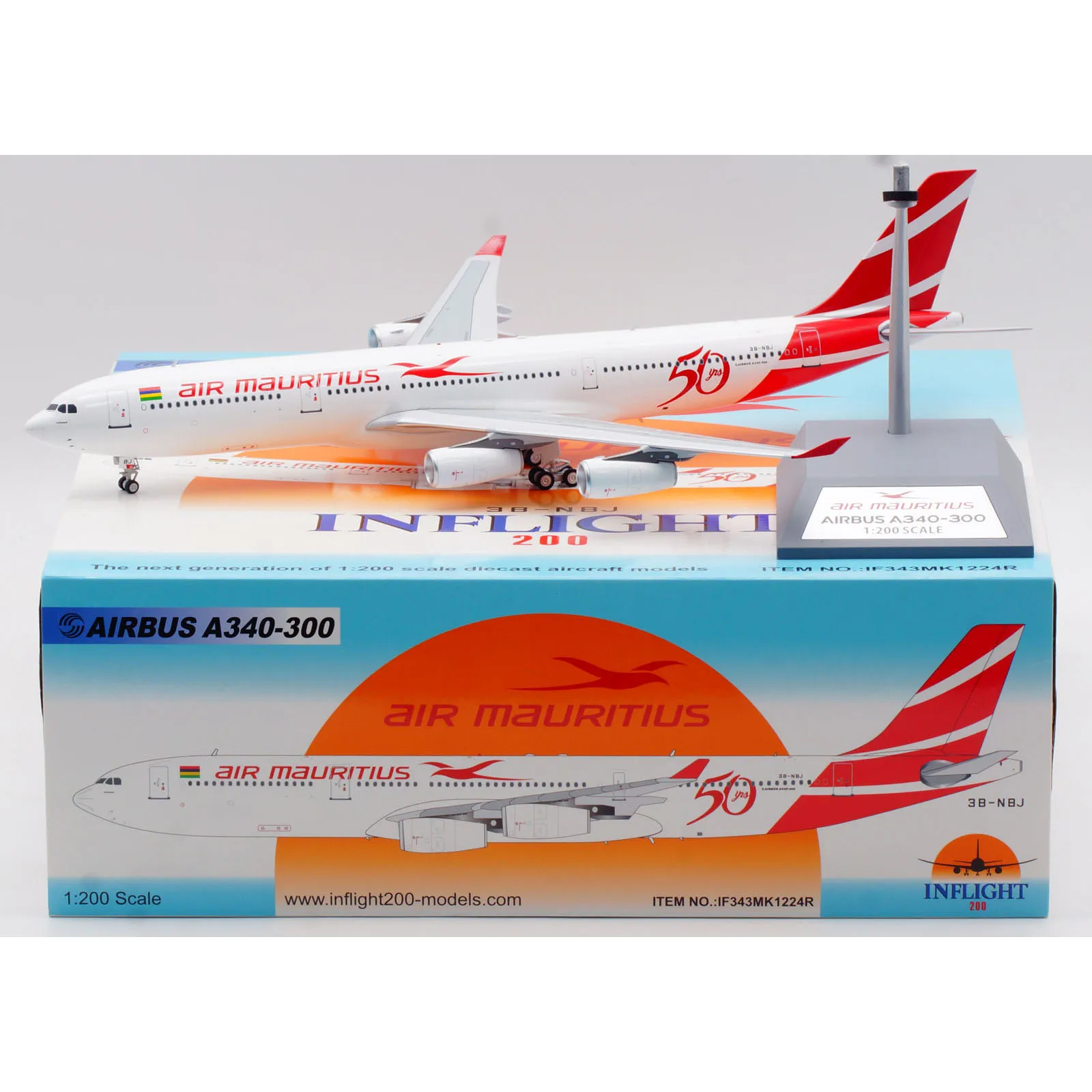 IF343MK1224R Alloy Collectible Plane Gift INFLIGHT 1:200 Air Mauritius Airbus A340-300 Diecast Aircraft Jet Model 3B-NBJ