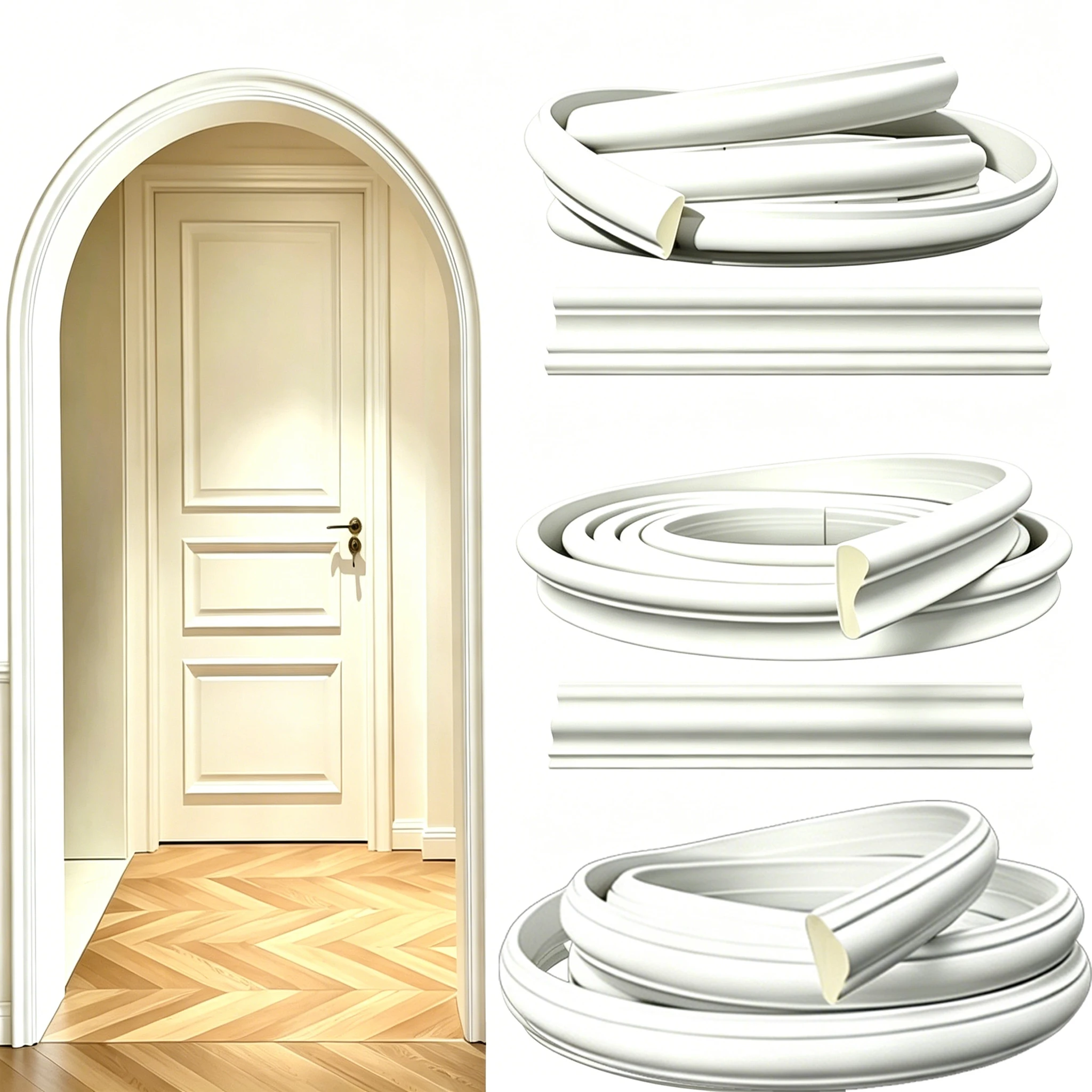 Flexible PU Wall Moulding Multi-size Corner Line Self-adhesive Ceiling Molding Waterproof Decor Trim for Room Door Arch Wall Art