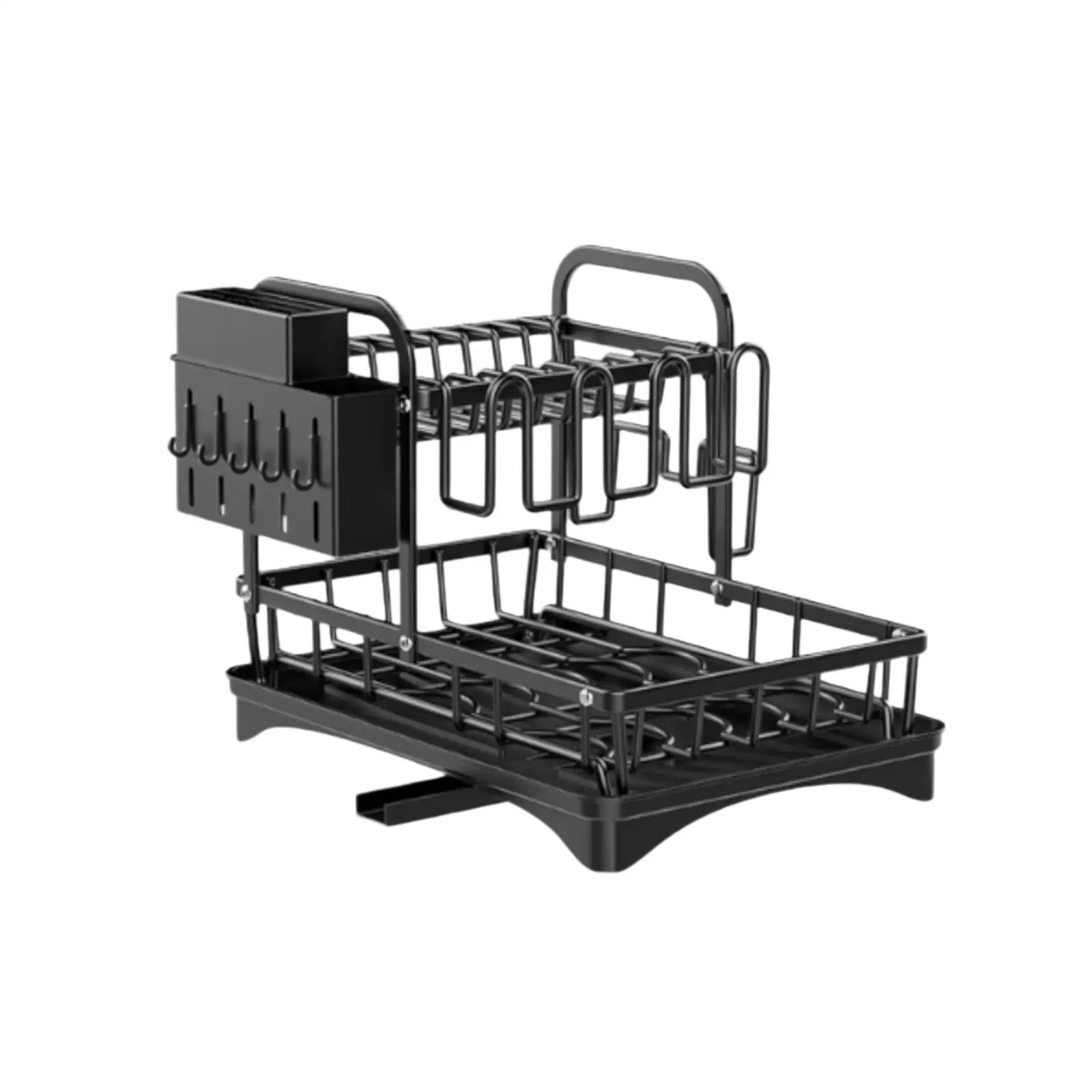 Large Dish Drying Rack with Drain Tray Carbon Steel 2 Tier Kitchen Dish Rack for Plates Bowls Cups and Cutting Board Holder