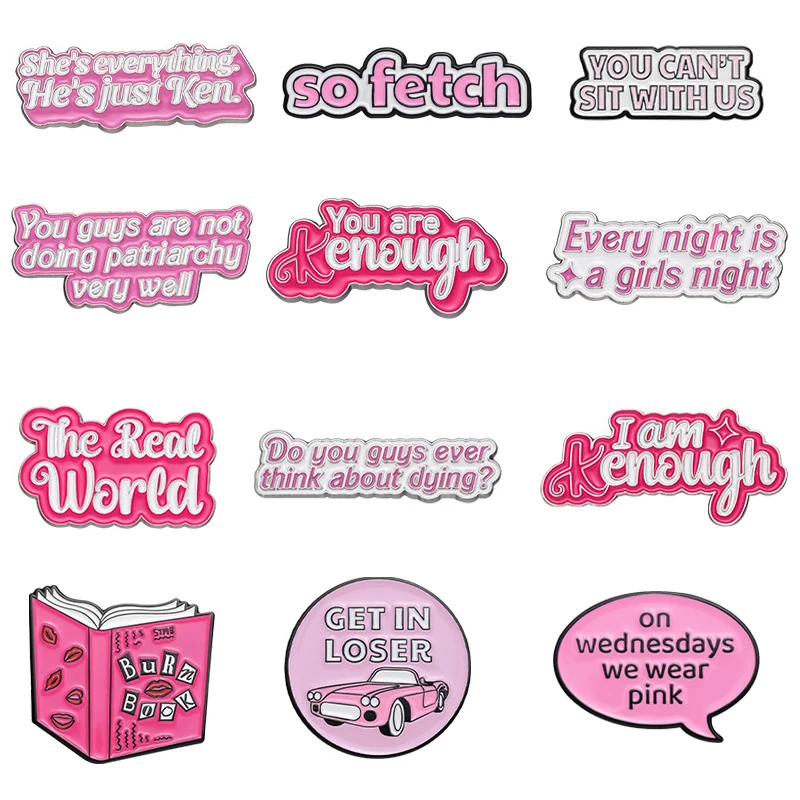 Pink Girly Brooch You Are Enough Real World Girl Night Burn Book Wednesday Wear Pink Creative Metal Badge Punk Lapel Pin Jewelry