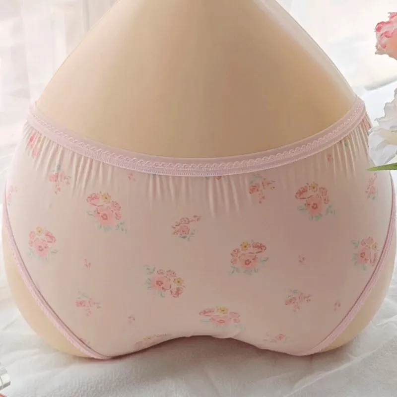 Men's Ice Silk Convex Pouch Panties Japanese New Sweet Floral Bow LGBQT Underwear Sissy Breathable Briefs