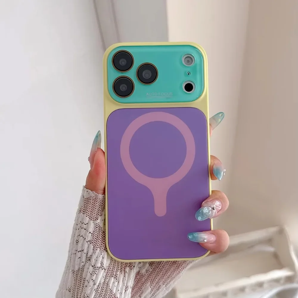 Candy Color Contrast for Magsafe Case for iPhone 18 17 Pro Max 16 15 14 Magnetic Camera Film Protector Large Window Cover