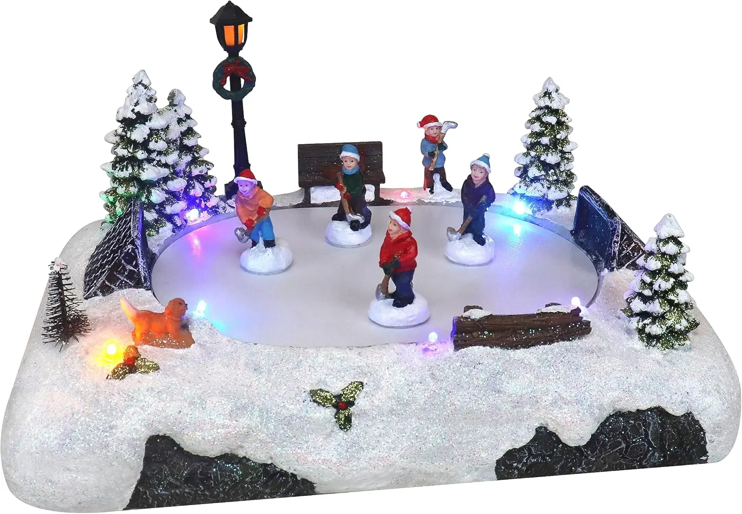 

Christmas Village Tabletop Hockey Skating Rink - Animated Musical Pre-lit Winter Snow Village Decor