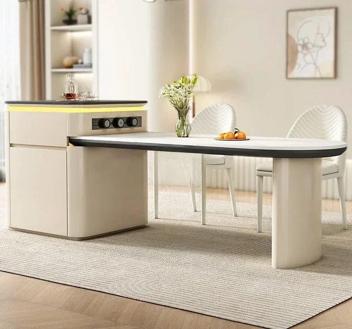 

Новый кухонный остров-стол из каменной плиты в кремовом стиле, раздвижной, для дома, для обеденной зоны