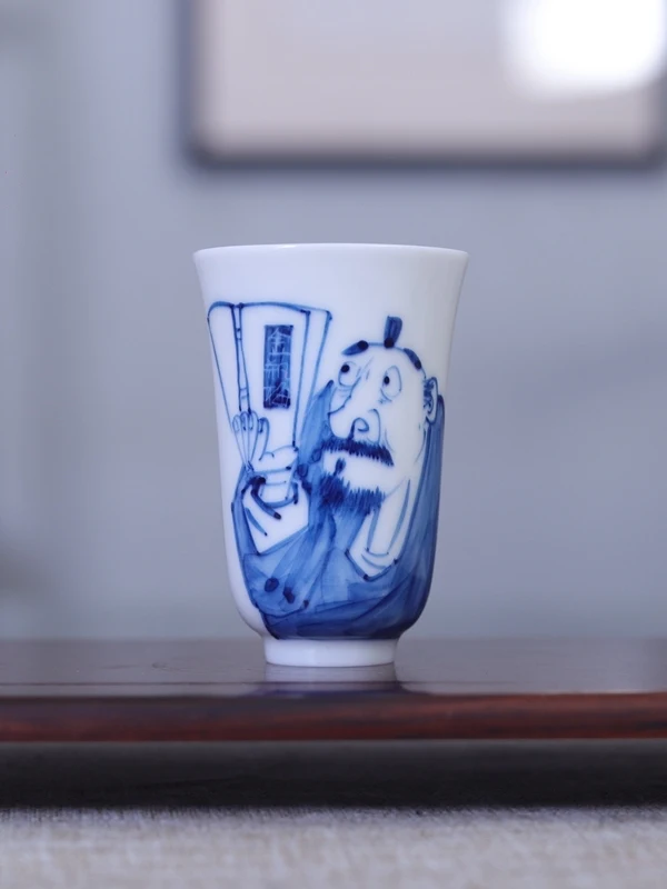 

Hand-Painted Qinghua Porcelain Aroma Cup Fun Str Relief Old Scholar Painting Incense Cup Zhongkui Underglaze Blue And Whit...