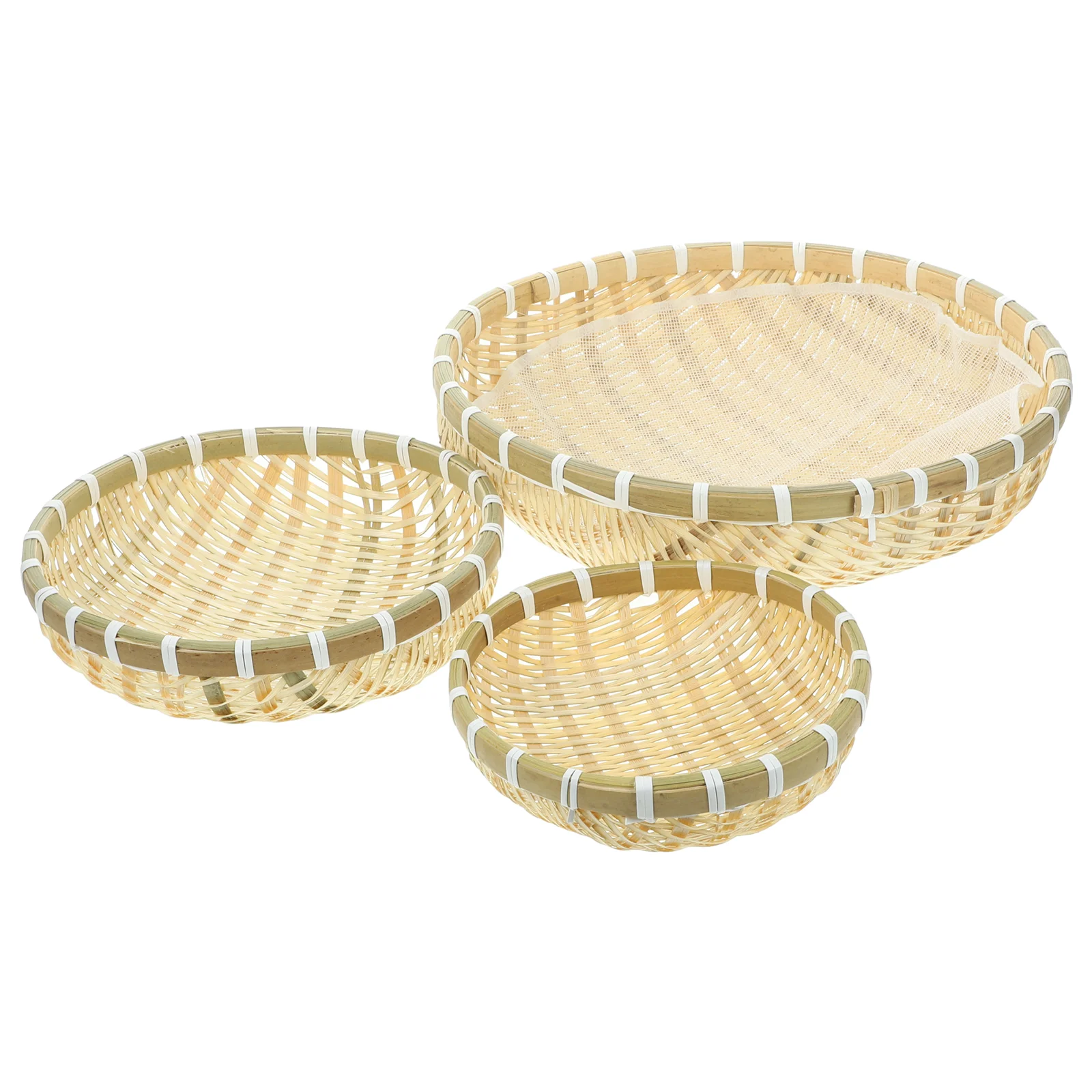 

3 Pcs Storage Basket Bamboo Three Piece Set Desktop Organizer Fruit Bun Khaki Vegetable