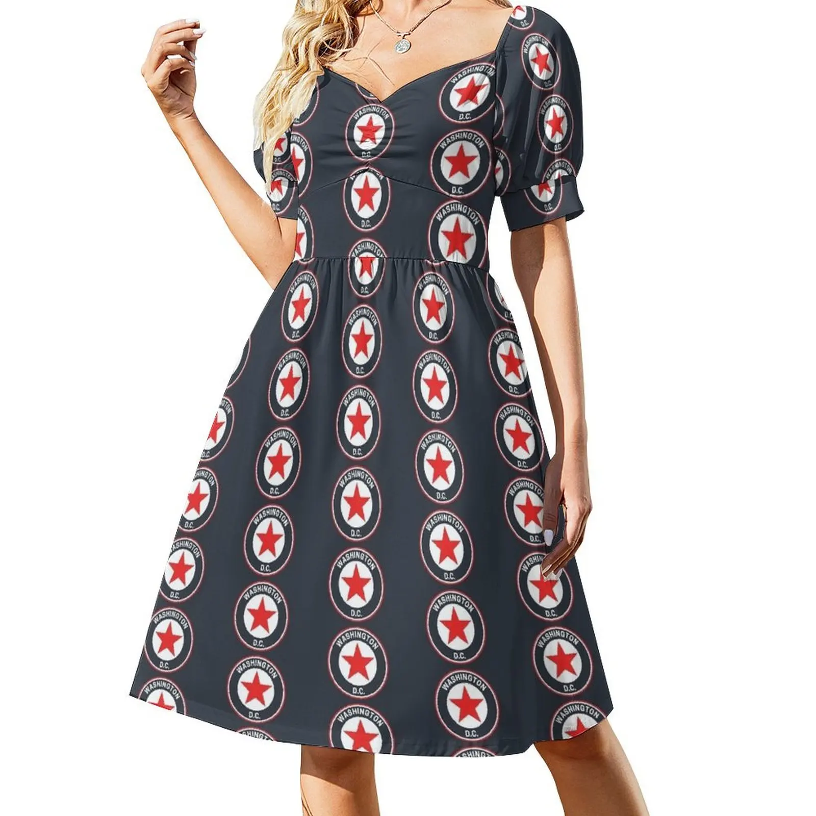 

Vintage Washington D.C. Short-Sleeved Dress evening dress ladies fairy dress Long woman