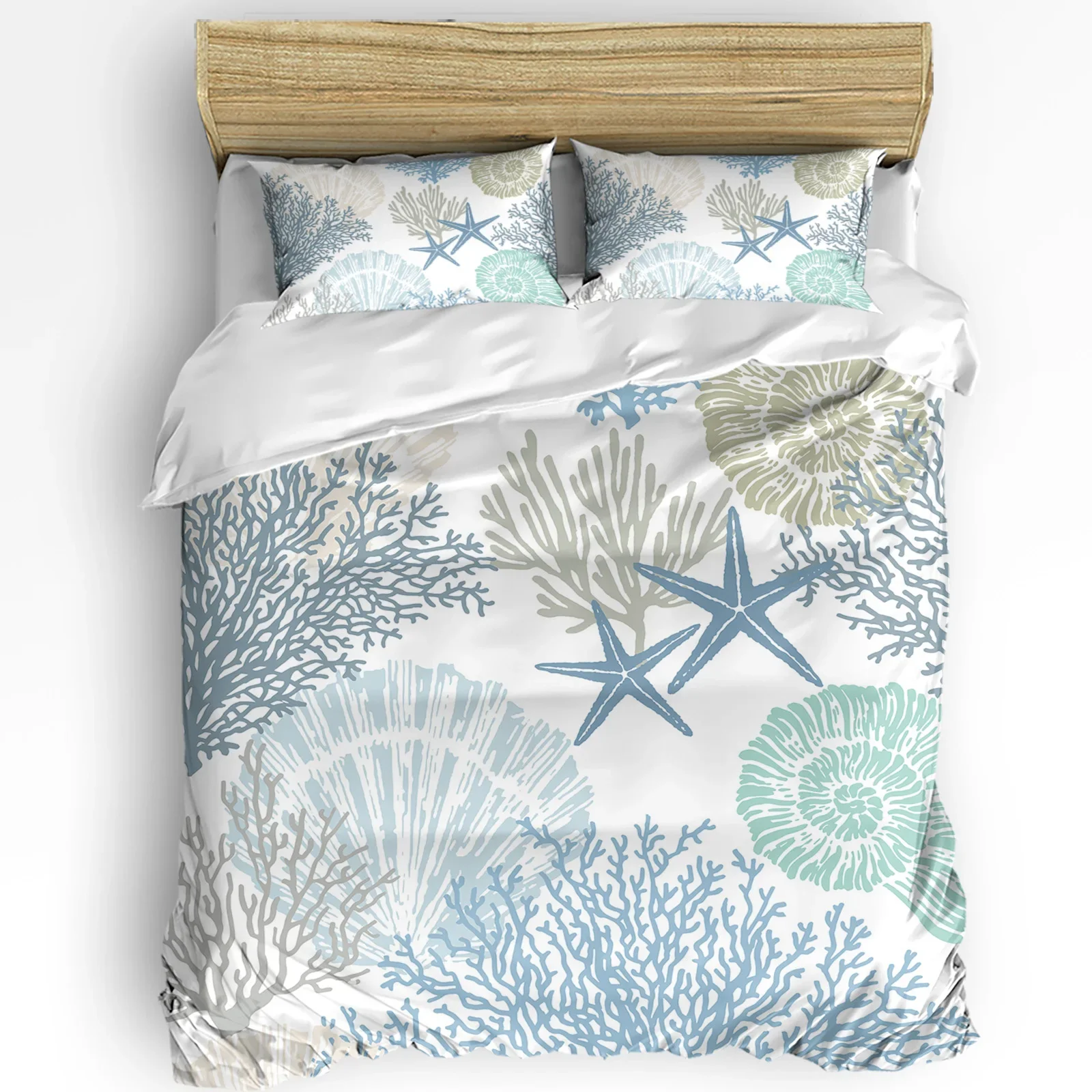 Blue Marine Coral Shells Starfish Duvet Cover With Pillow Case Custom 3pcs Bedding Set Quilt Cover Double Bed Home Textile