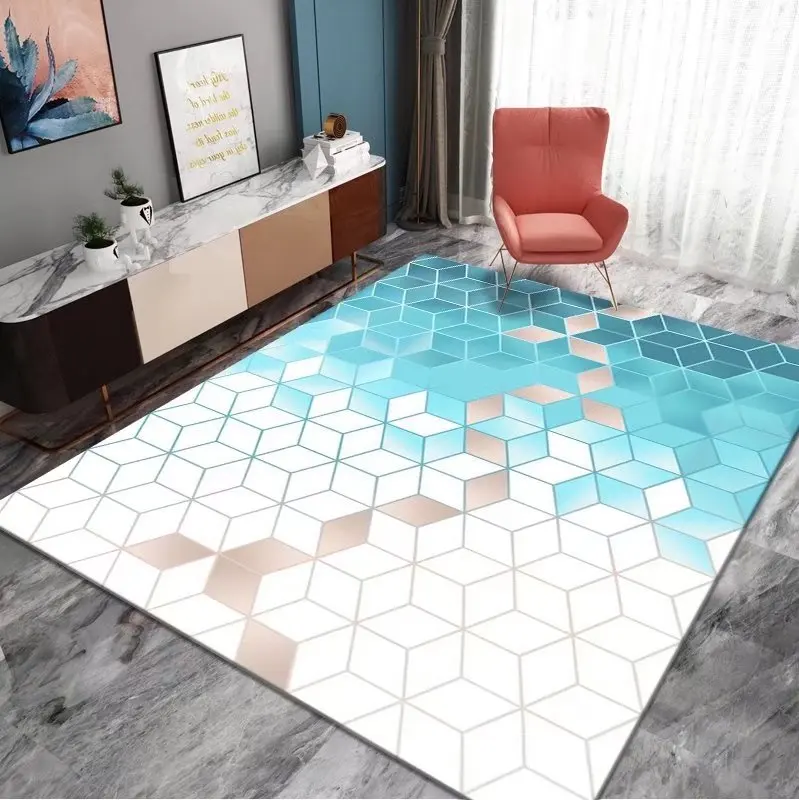 Hexagon Geometry Plaid Carpet Living Room Carpet Home Decor Bedroom Bedside Rug Kitchen Bathroom Nonslip Hallway Balcony Doormat