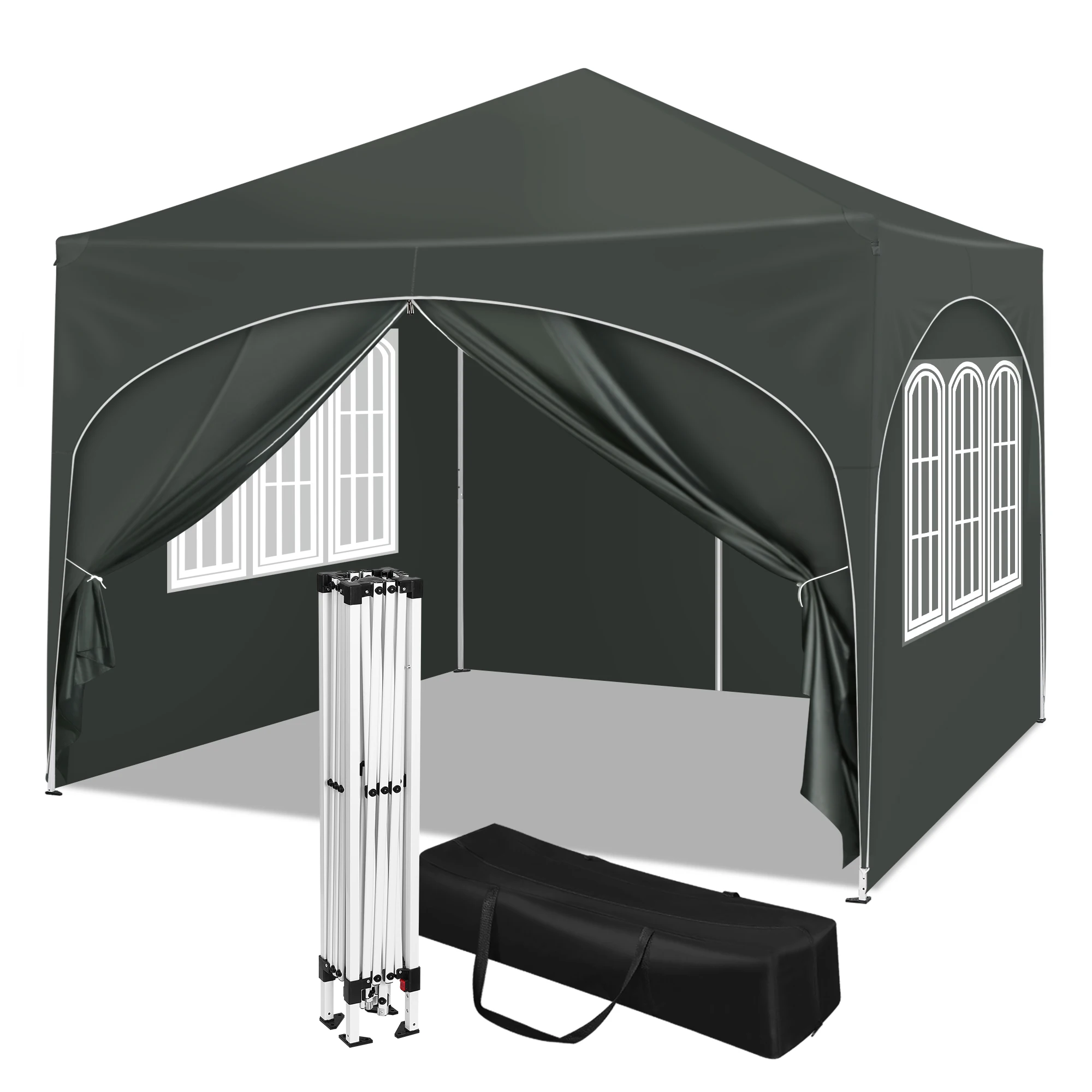 Folding Garden Canopy with 4 Side Walls 3x3m Party Tent Water-Repellent UV Protection Height-Adjustable for Camping Picnic