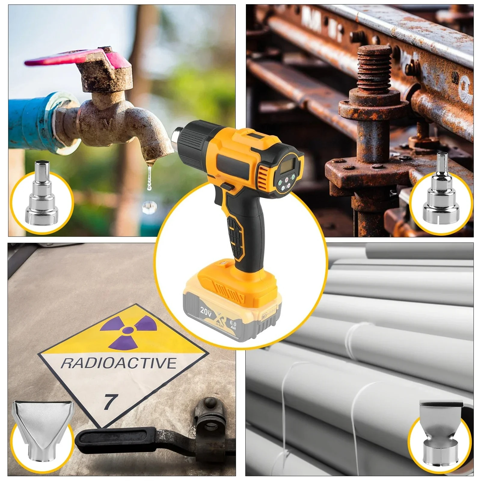 Pistola de calor inalámbrica, solo herramienta, envoltura retráctil, pistola de aire caliente eléctrica Industrial, herramienta de soplador térmico compatible con batería DEWALT