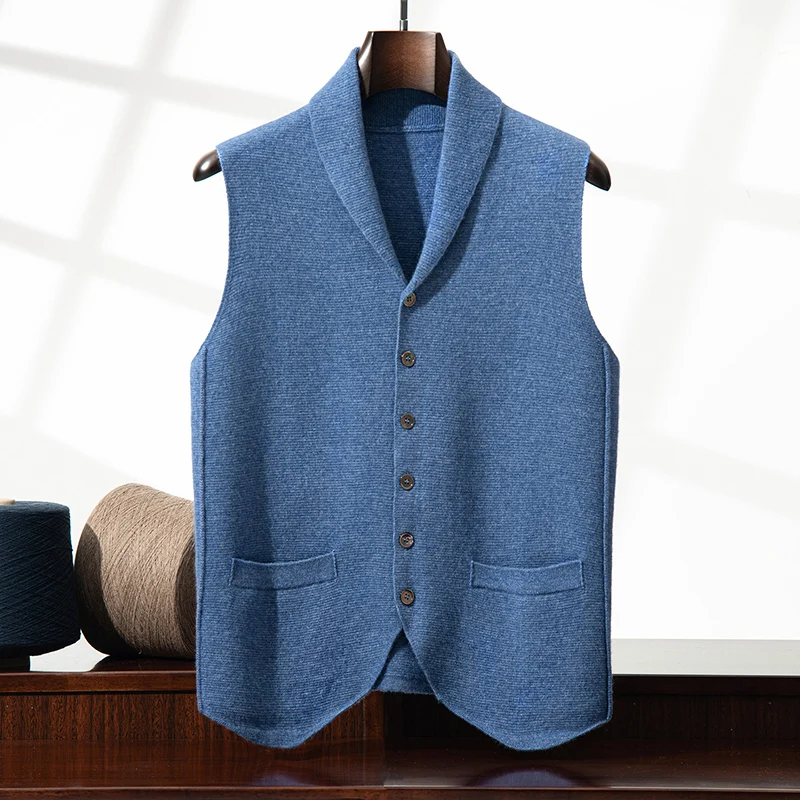 MVLYFLRT Men's Green Fruit Collar Jacquard Vest 100% Cashmere Knitted Sleeveless Cardigan Sweater Camisole
