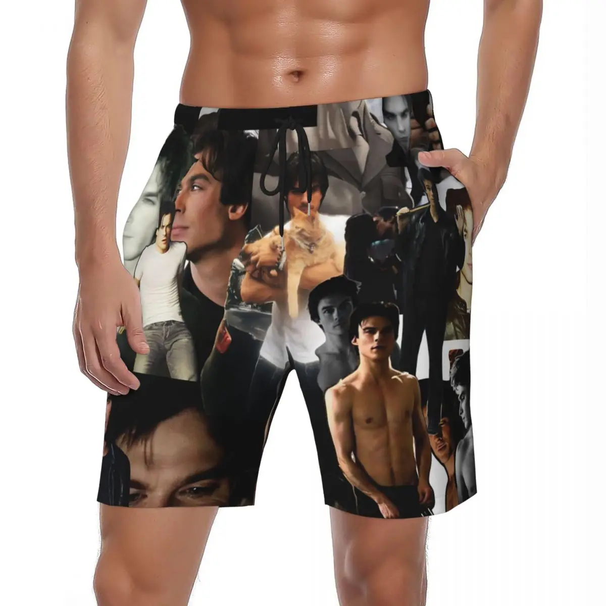 

Man Board Shorts The Vampire Diaries Damon Salvatore TV Series Beach Trunks Breathable Running Plus Size Board Short Pants