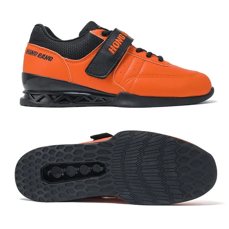 Chaussures de sport orange pour hommes et femmes, baskets unisexes en cuir à nervures dures, chaussures de squat pour couples, entraînement de poids, nouveau, 2024