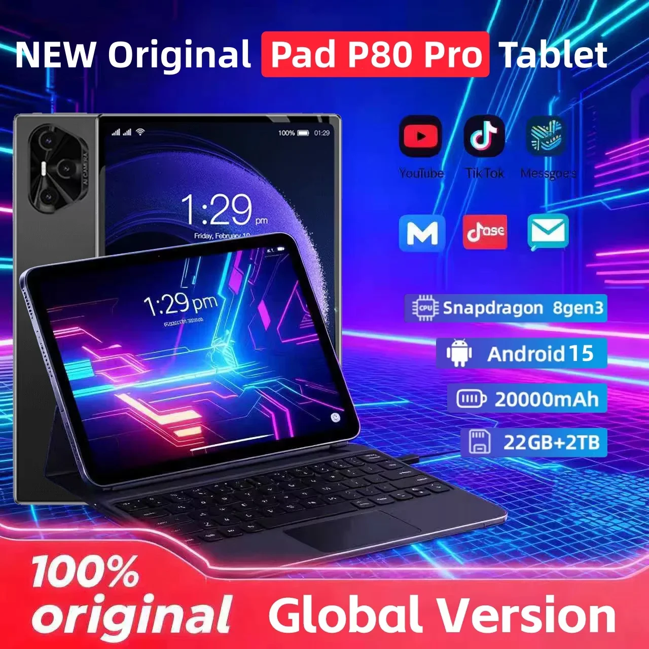 

Tablet Pad P80 Pro 100% Original Android 15 NEW Global version 22GB 2TB 11inch 4K Snapdragon8gen3 Tablet PC 20000mAh 5G Dual SIM