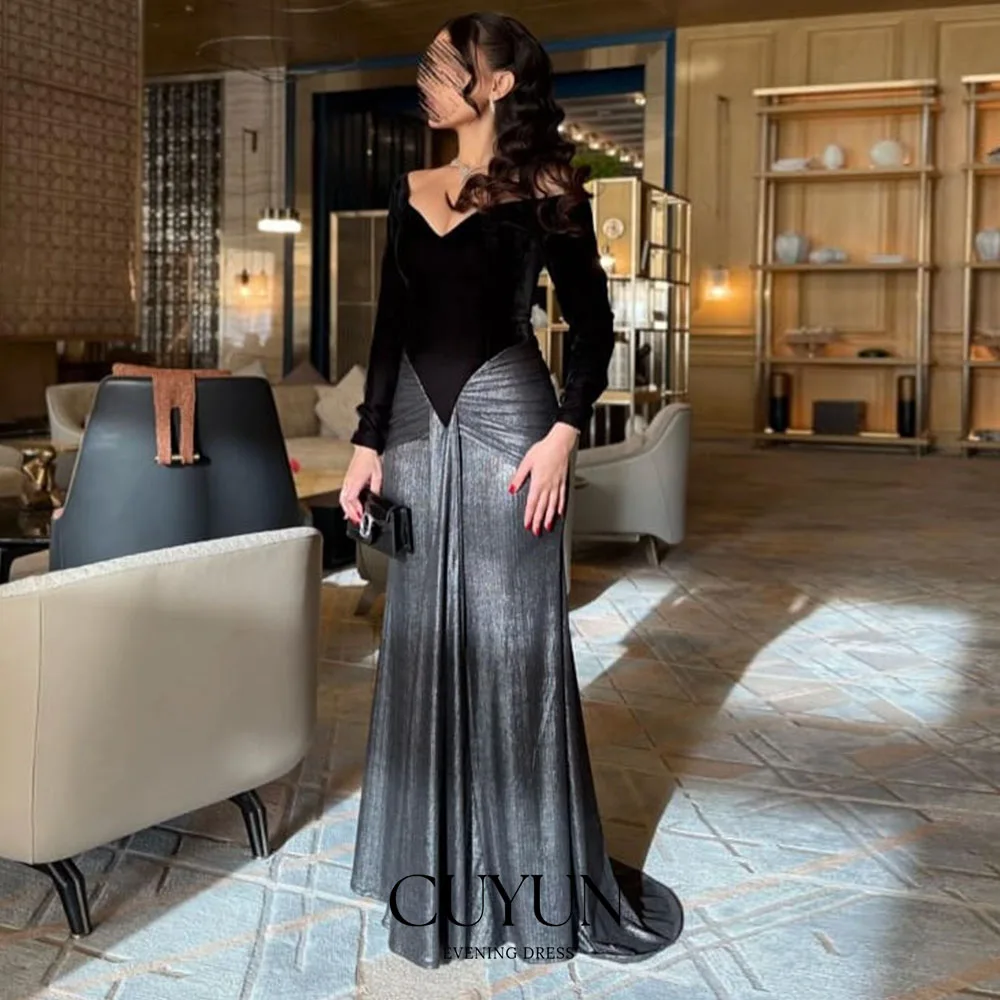 

CUYUN Dubai Elegant Luxury Party Dresses Black Simple Prom Gown Sweetheart vestidos elegantes mujer para fiesta de noche 2025