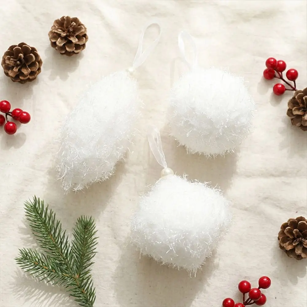 White Christmas Tree Ornament Fine Glitter Threads Texture Christmas Ornament Ribbon Hanging Loop Lightweight