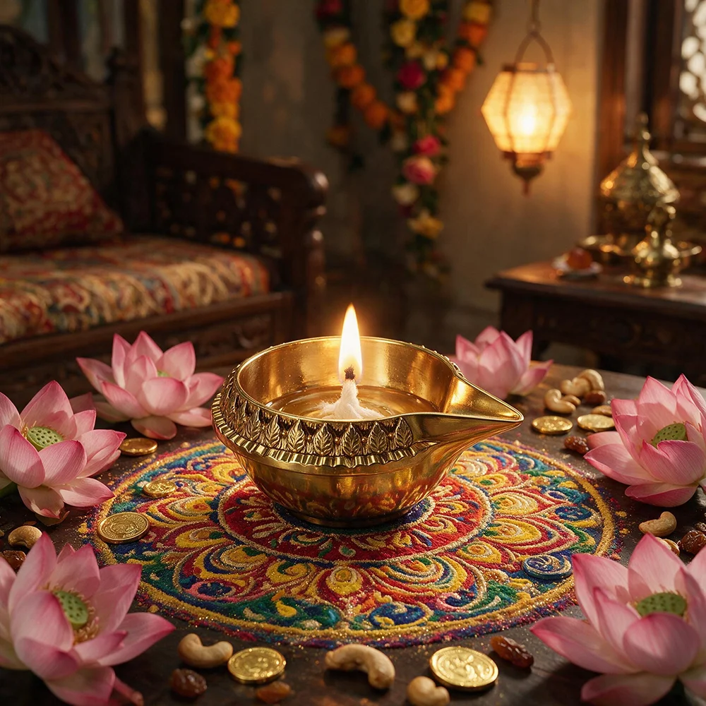 Handcrafted Gold Indian Diya Lamp