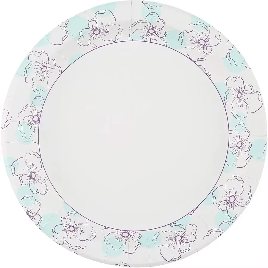 

Microwavable Disposable Plates Blue Floral, Strong Everyday Paper Plates for Quick Meals, Family Dinner & Party Use