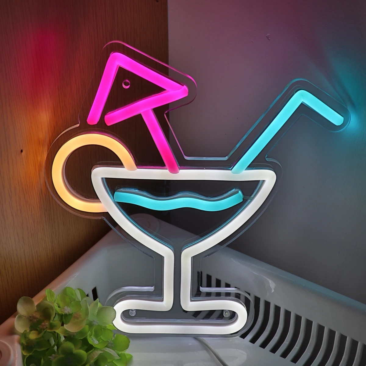 

1PC Creative Cool Cocktails Cup With Umbrella Wall LED Art Neon Sign For Pub Party Bar Room Club Shop Decoration 8.27''*8.82''