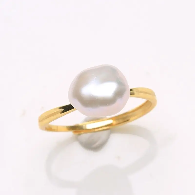 

Natural Baroque Pearl ring White freshwater pearl 18K adjustable Wedding Fashion Lucky Party Cultured Man Finger