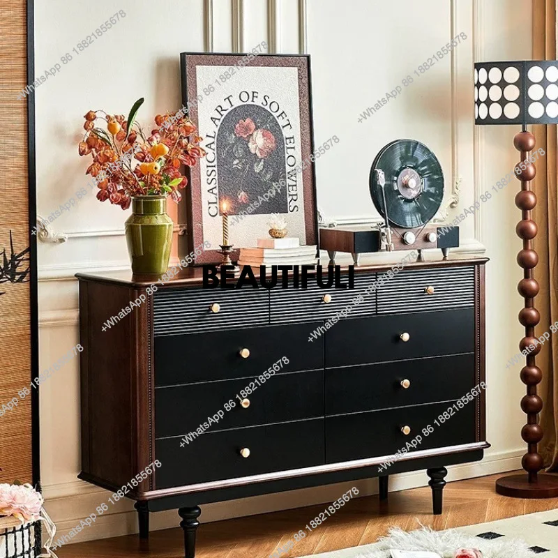 

American nine bucket solid wood Nordic modern living room locker bedroom simple bedside storage retro drawer porch