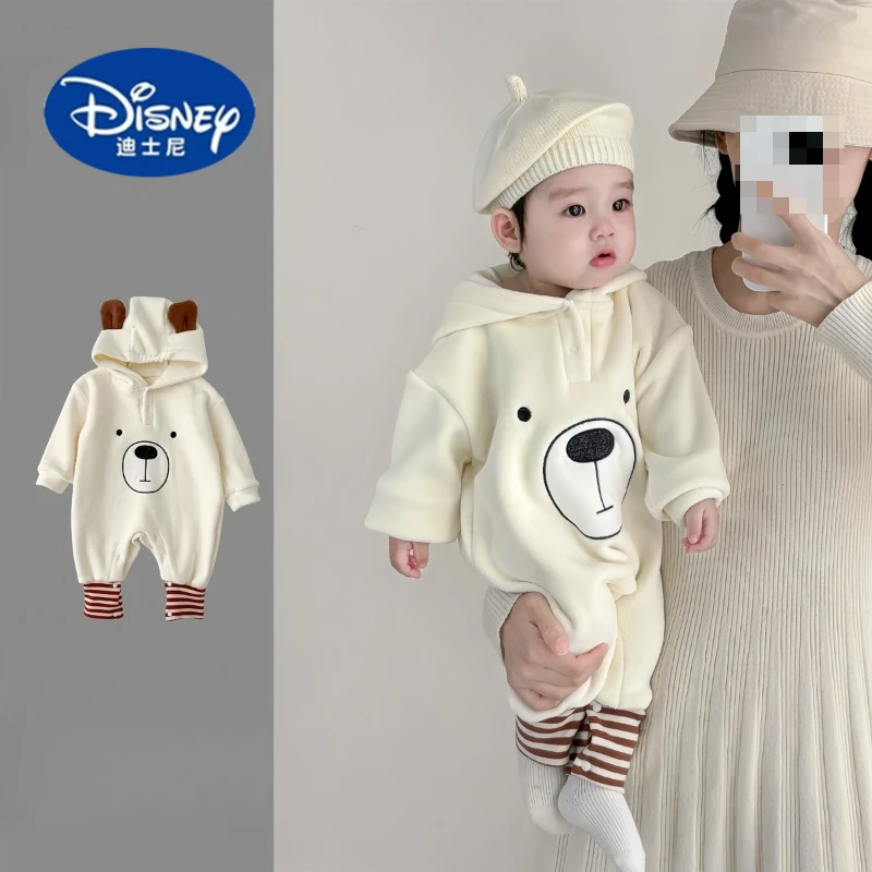 

Disney 2025 Bear-Ear Hooded Romper | Beige Fleece Baby Jumpsuit | Soft & Cozy Unisex Outfit