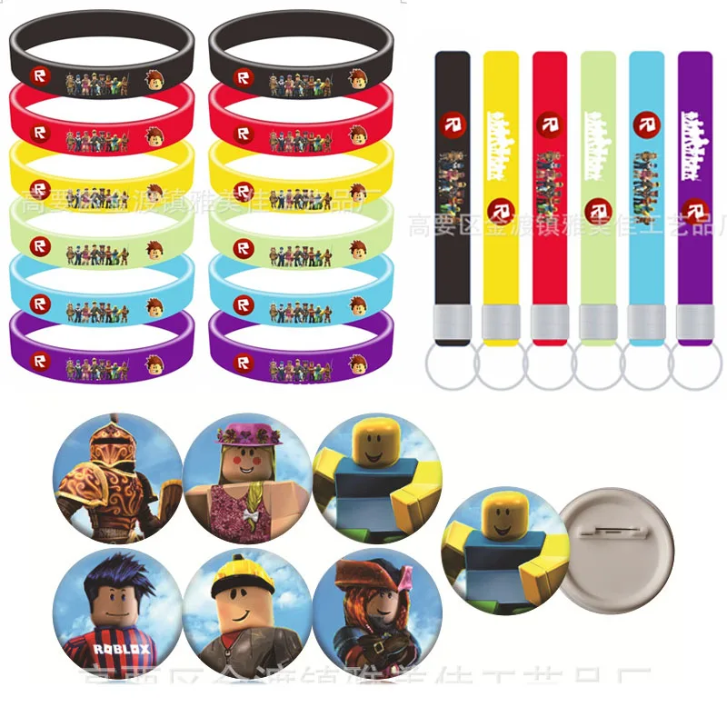 Roblox Badge Wristband Keychain Anime Figure Jewelry Accessories Kid Birthday Party Decoration Cartoon Pins Bracelet Kid Gift