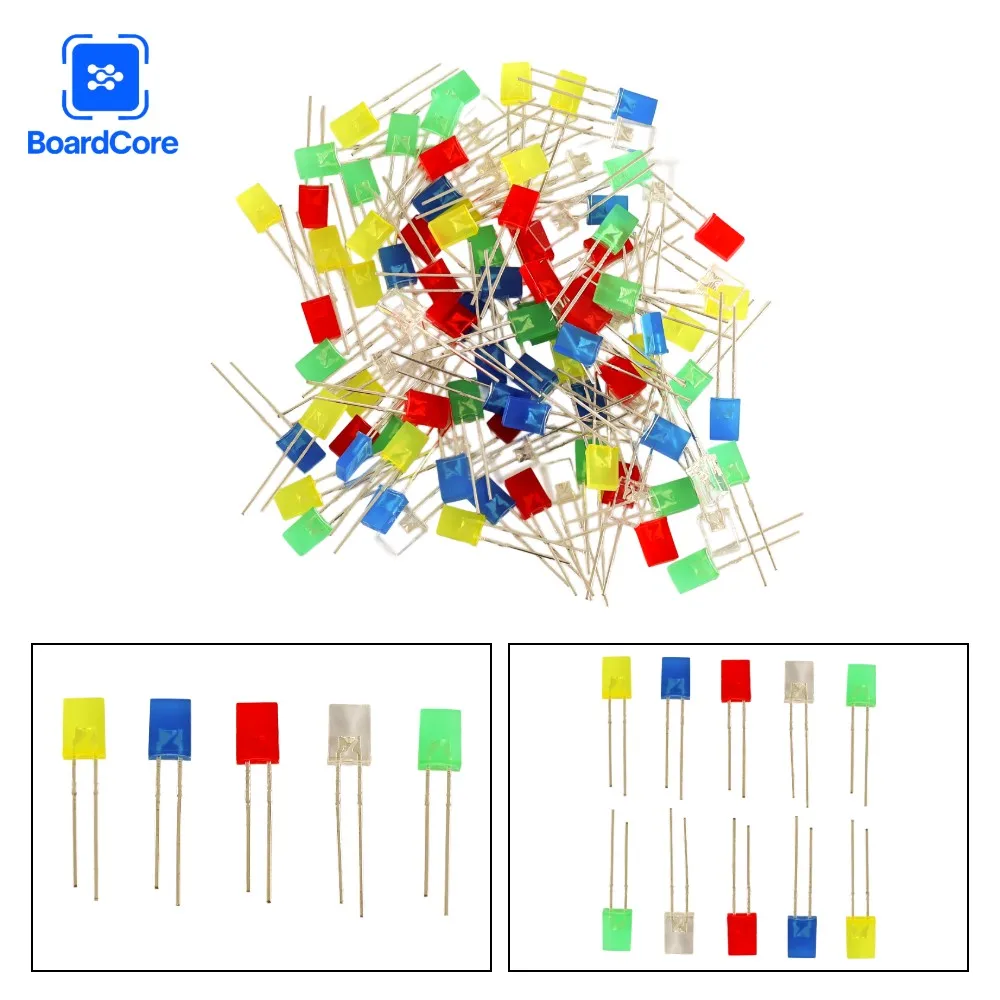 100PCS/lot 2x5x7mm Square LED Diode Set 5 Colors Short-LEG Light-Emitting Diode LED In-Line Lamp Beads DIY Electronic Kit