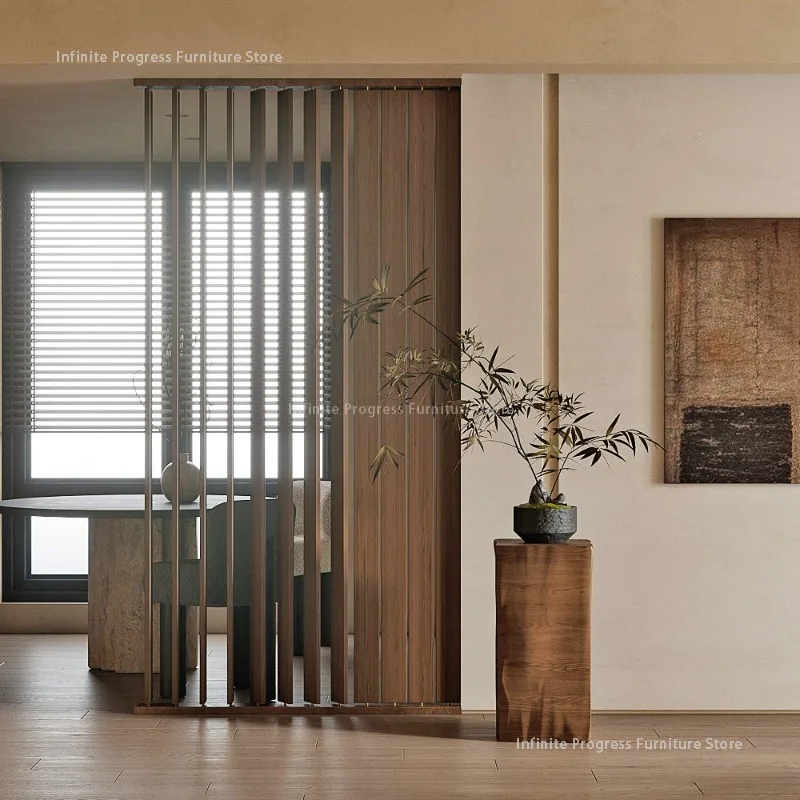 Nordic Creative Solid Wood Rotating Screen Partition Living Room Tea Room Homestay Hotel Background Wall Home Decoration FYRD