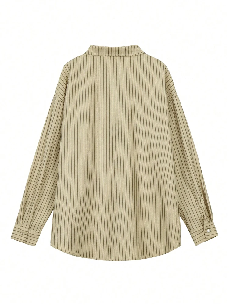 Women's Fashion Shirt Early Autumn Corduroy-Textured Casual Striped Long-Sleeved Shirt For Everyday Wear