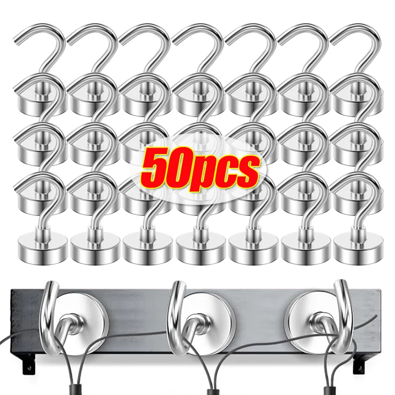 10/30/50PCS Strong Magnetic Hook Heavy Duty Magnet Hanger Hook For Keys Coat Storage Multi-Purpose Fridge Sticker